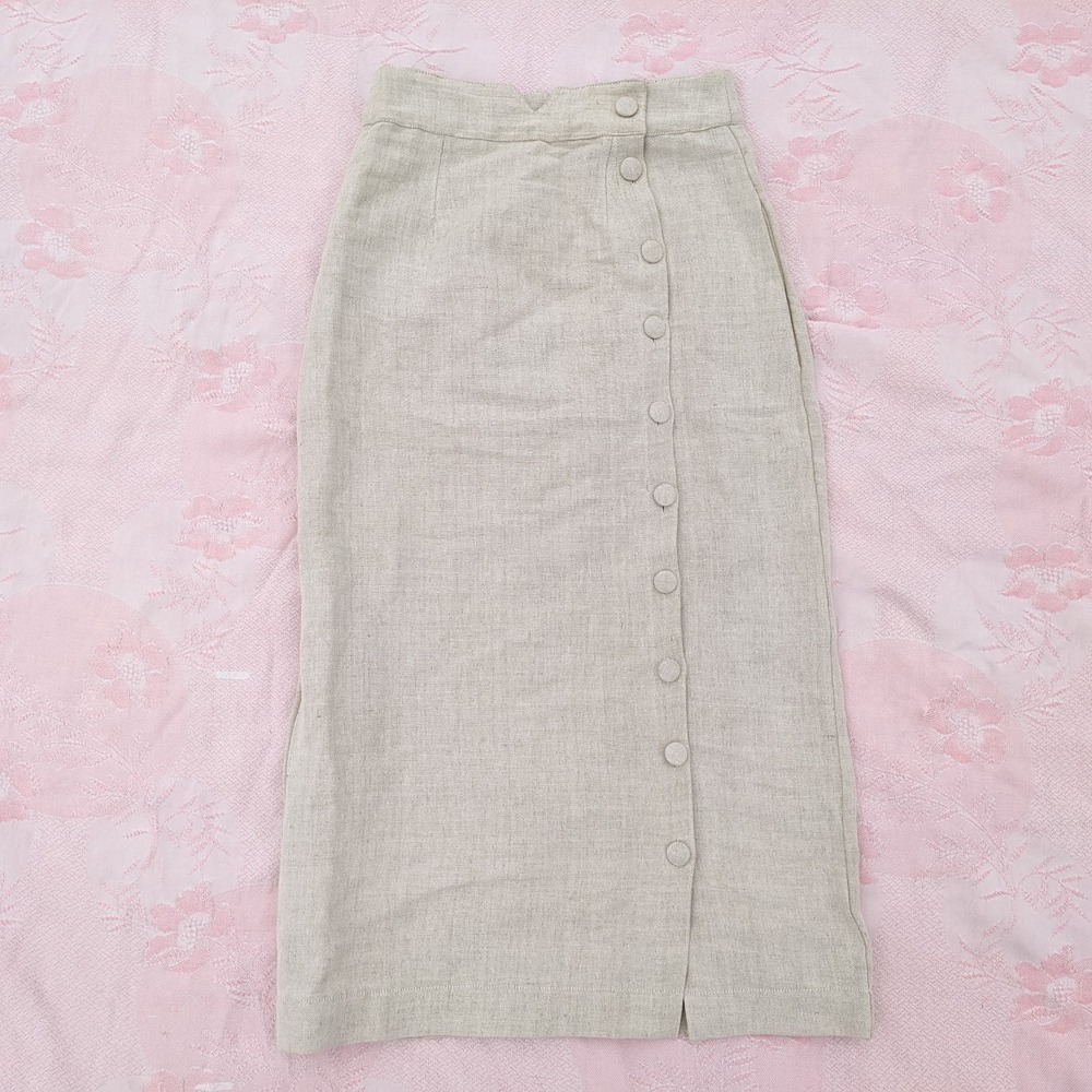 Ajaie Alaie Transitional Linen Skirt XS Beige Button Up Pencil Handmade Chakra - Picture 5 of 16
